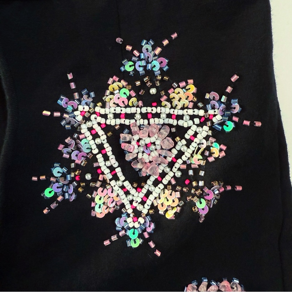 HER PONY THE LABEL BLACK PINK WHITE HEART BEADED SEQUIN HIGH RISE LACE UP SHORTS - Picture 4 of 8